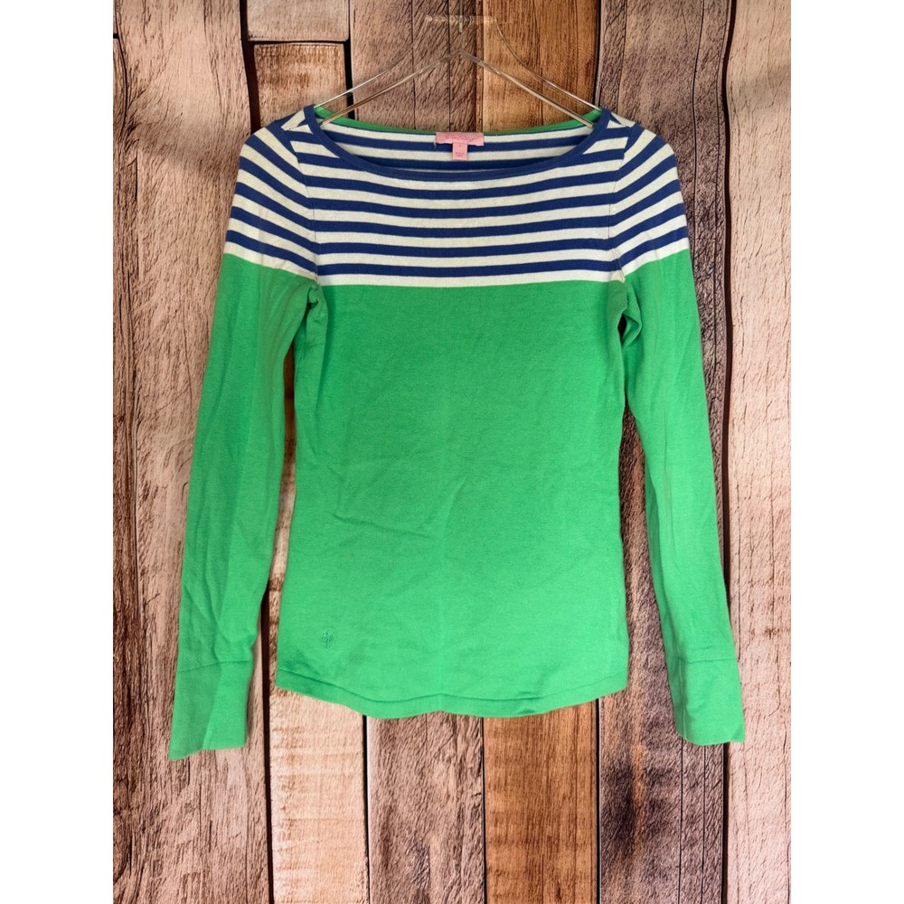 Lilly Pulitzer Sweater Striped Boat‎ Neck Knit Top Blue Green Coastal Size Small
